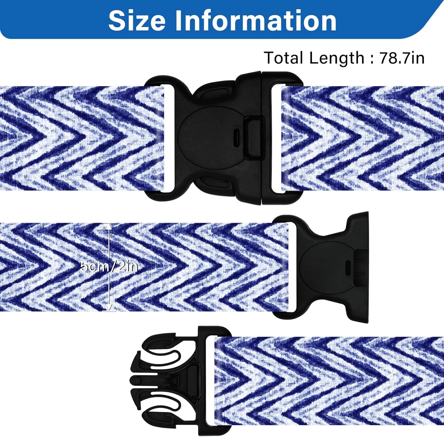 Luggage Straps Suitcase Belts Wide Adjustable Packing Straps, Bright Color Adjustable Luggage Belts, 2 Packs, Blue Curve