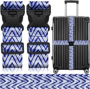 Luggage Straps Suitcase Belts Wide Adjustable Packing Straps, Bright Color Adjustable Luggage Belts, 2 Packs, Blue Curve