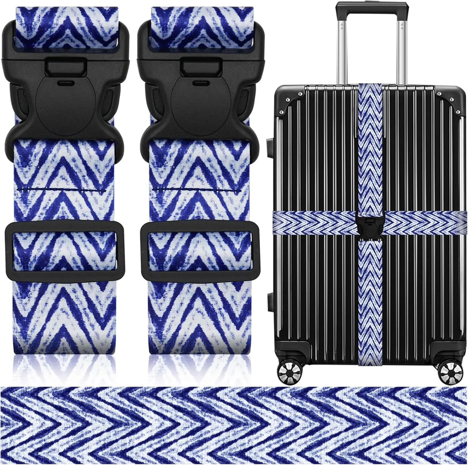 Luggage Straps Suitcase Belts Wide Adjustable Packing Straps, Bright Color Adjustable Luggage Belts, 2 Packs, Blue Curve