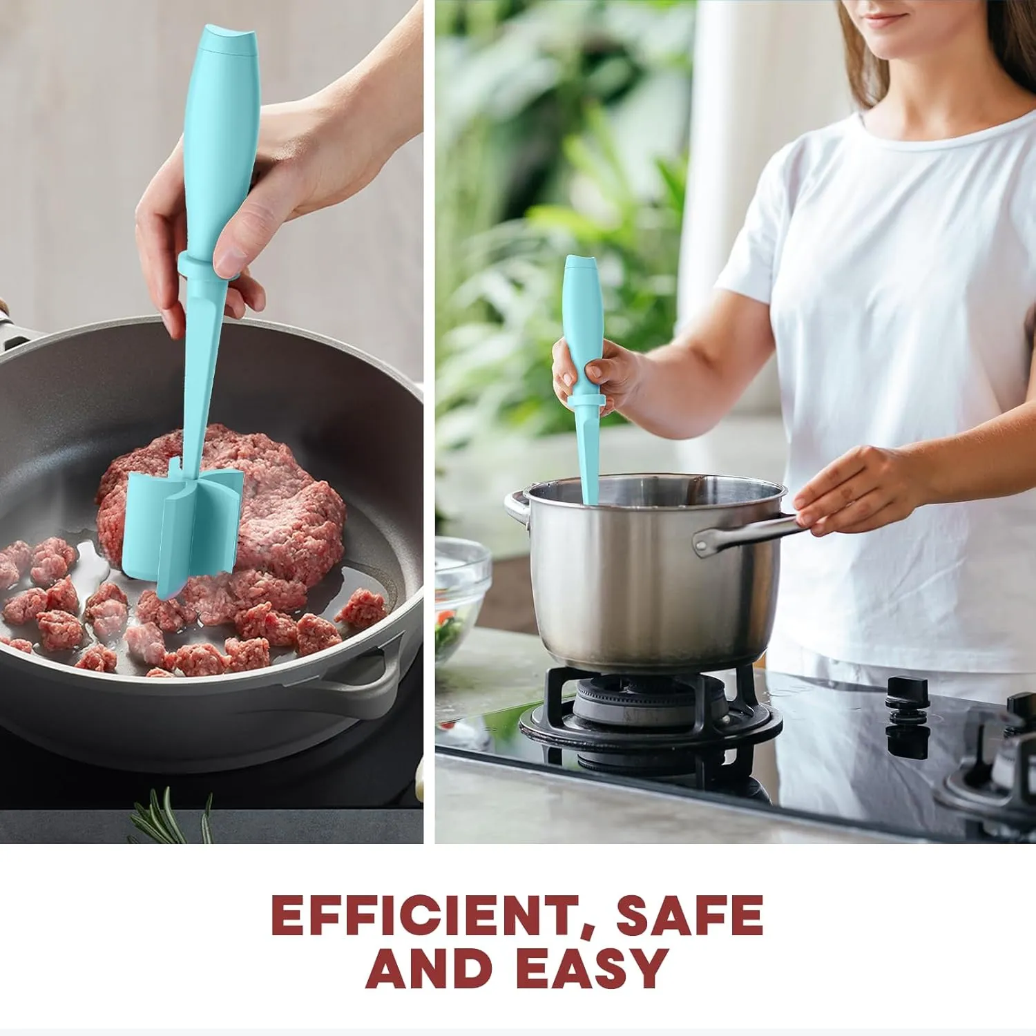 Meat Chopper, Upgrade Hamburger Smasher, Premium Heat Resistant Meat Masher for Ground Beef, Ground Turkey and More, Non Stick Mix Grinder-Aqua