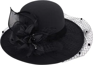 Men Women Roll-up Brim Fedora Bucket Caps Bow Cloche Hat Classic Wool Round Bowler Hats Party Costume Accessory