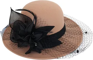 Men Women Roll-up Brim Fedora Bucket Caps Bow Cloche Hat Classic Wool Round Bowler Hats Party Costume Accessory