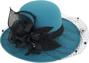 Men Women Roll-up Brim Fedora Bucket Caps Bow Cloche Hat Classic Wool Round Bowler Hats Party Costume Accessory