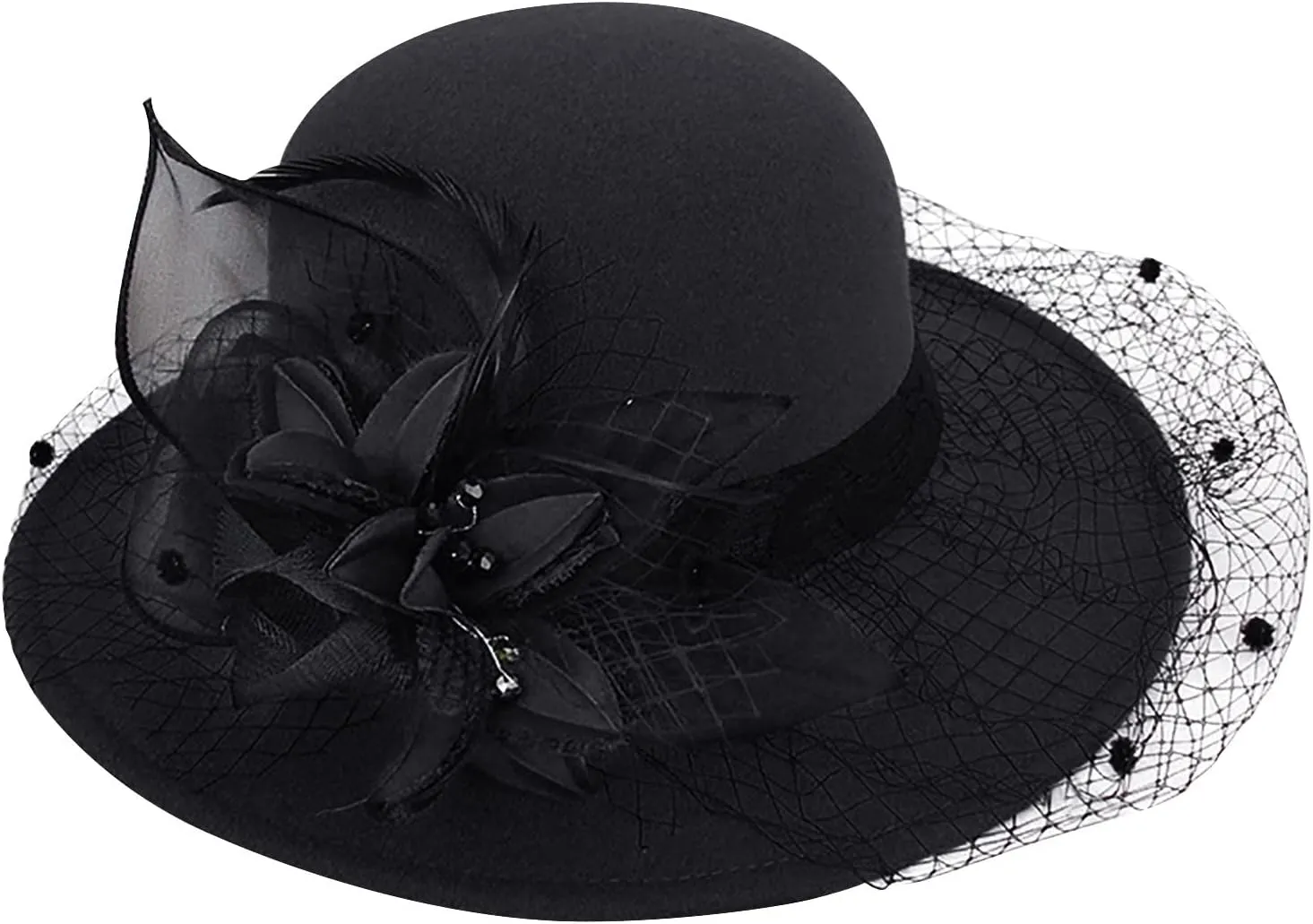 Men Women Roll-up Brim Fedora Bucket Caps Bow Cloche Hat Classic Wool Round Bowler Hats Party Costume Accessory