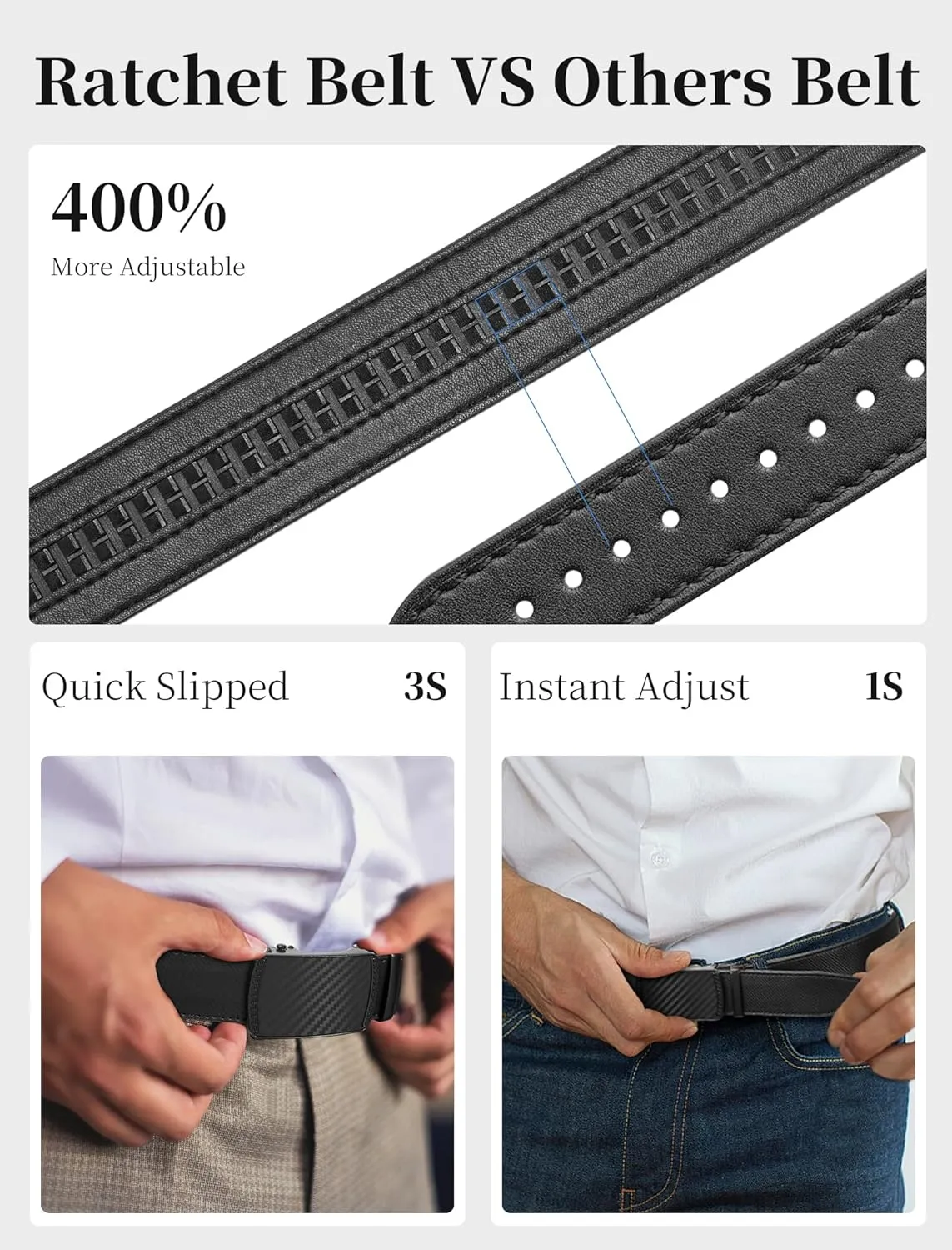 Mens Belt,Ratchet Belts for Men Leather 1 3/8'' Adjustable for Dress Jeans,Comfort Trim to Fit