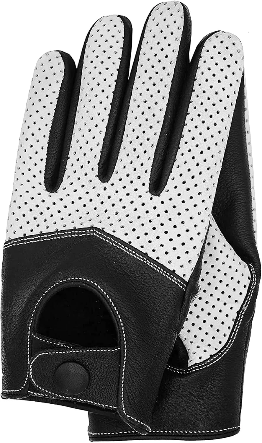 Men's Touchscreen Texting Half Mesh Perforated Summer Driving Motorcycle Leather Gloves