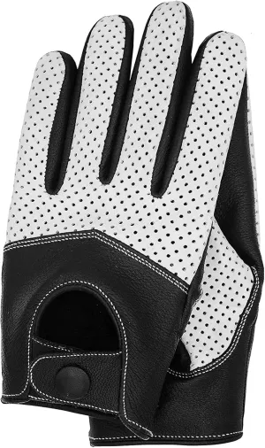 Men's Touchscreen Texting Half Mesh Perforated Summer Driving Motorcycle Leather Gloves