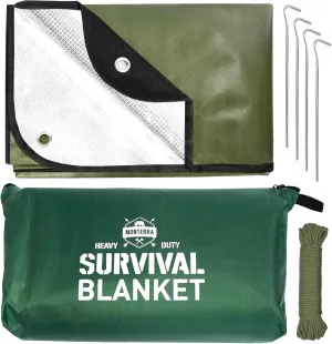 Monterra Insulated Tarp, Emergency Survival Blanket, 60 x 84, Heavy Duty Waterproof Groundsheet, Camping, Thermal Space Blanket, Reflective Bivvy Shelter.
