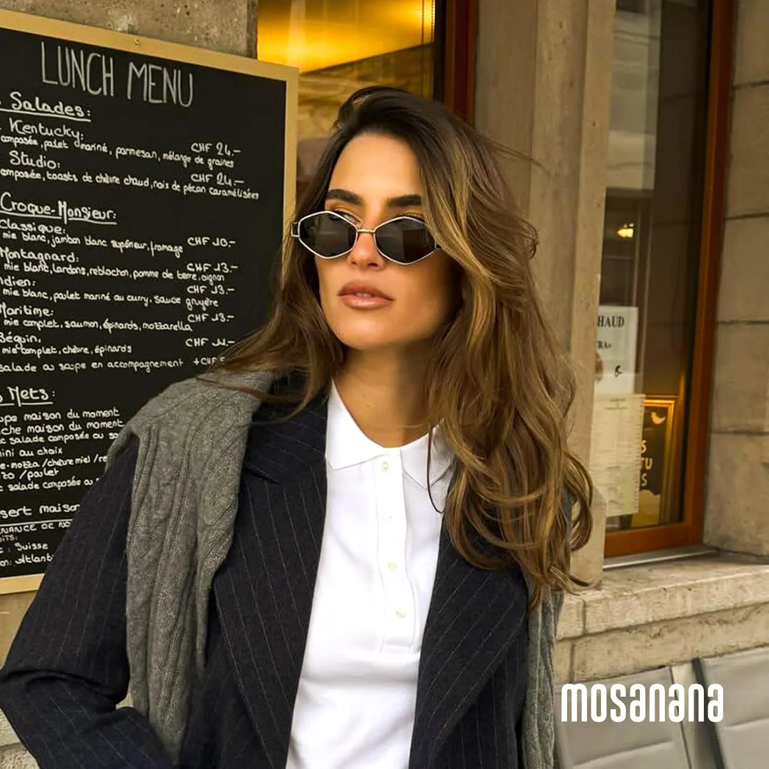 mosanana Trendy Hexagon Metal Sunglasses for Women Small Retro Style MS52475