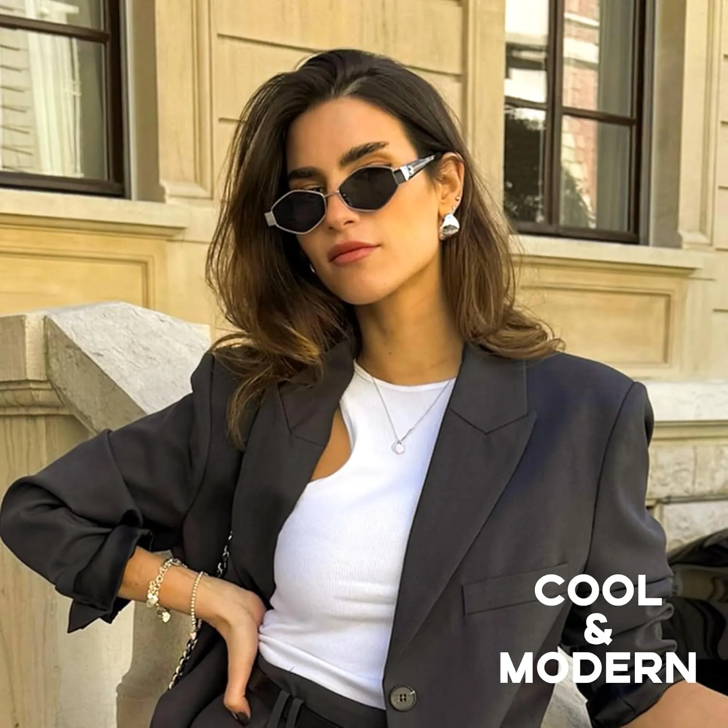 mosanana Trendy Hexagon Metal Sunglasses for Women Small Retro Style MS52475