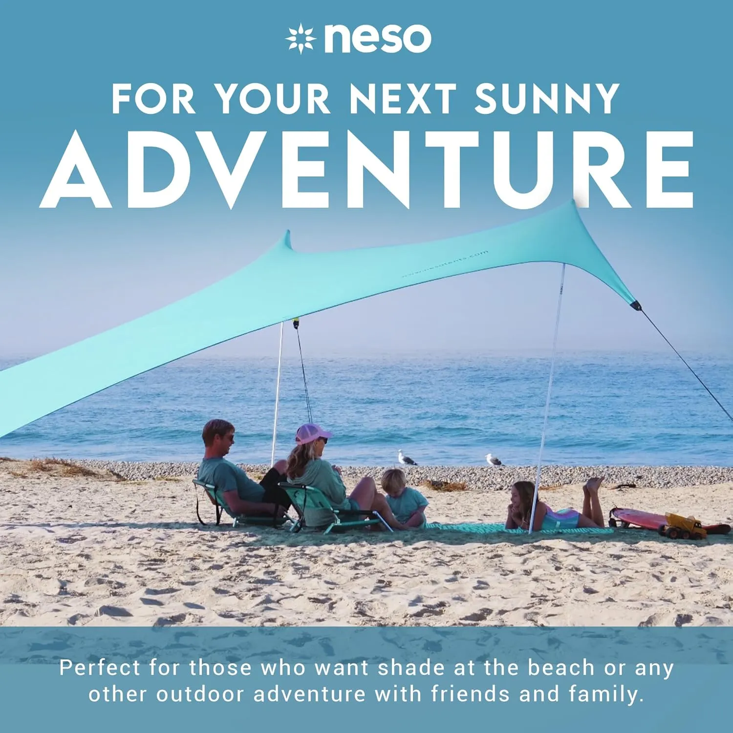 Neso Gigante - Portable Beach Tent - Ideal to Enjoy with Family and Friends - UPF 50 , Water-Resistant, and Lightweight - Seafoam, 11' x 11'