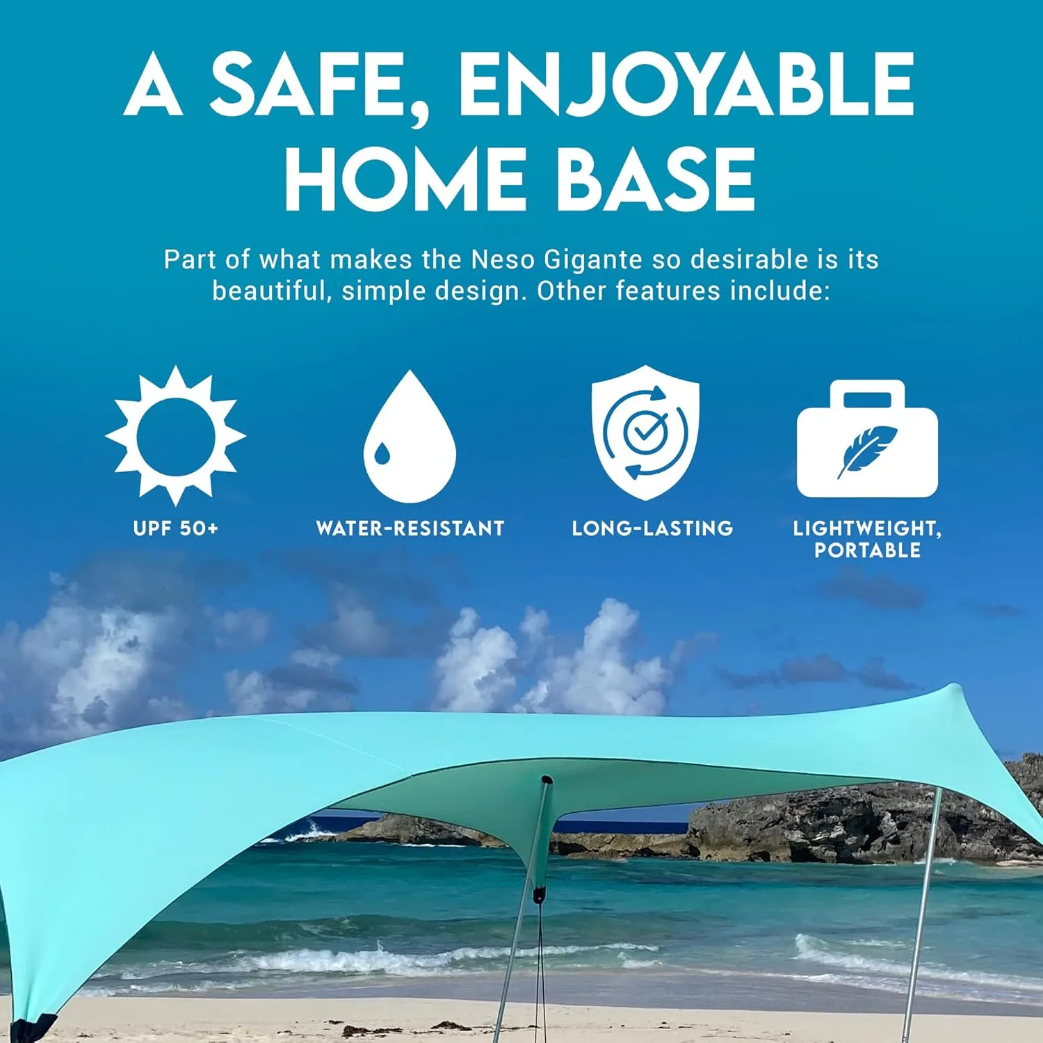 Neso Gigante - Portable Beach Tent - Ideal to Enjoy with Family and Friends - UPF 50 , Water-Resistant, and Lightweight - Seafoam, 11' x 11'