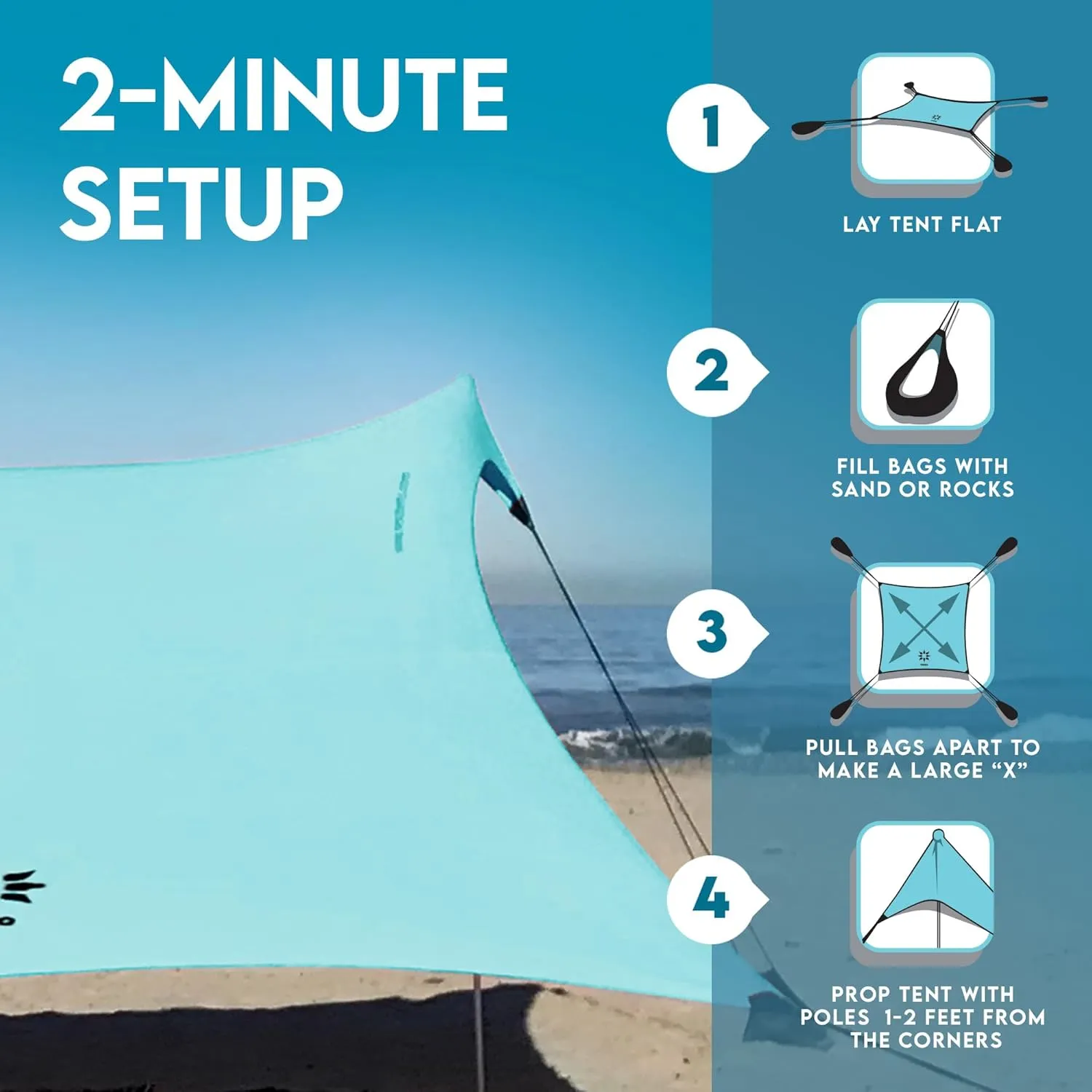 Neso Gigante - Portable Beach Tent - Ideal to Enjoy with Family and Friends - UPF 50 , Water-Resistant, and Lightweight - Seafoam, 11' x 11'