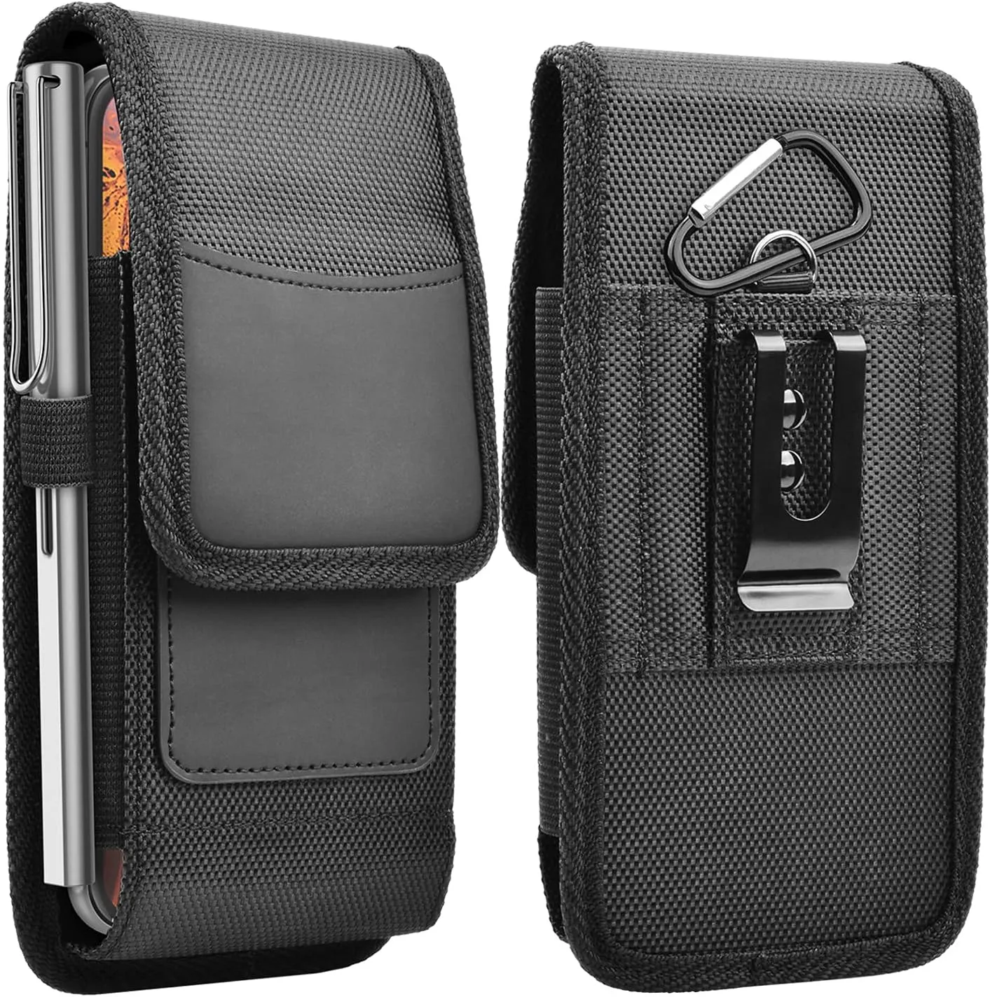 Njjex Phone Holster for Samsung Galaxy S25 Ultra S24 S23 S22 S21 S20 Note 20 A35 A16 A15 A14 A02S A12 A32 A13 iPhone 16 Pro Max XS XR Nylon Belt Clip Holster Cell Phone Pouch Card Holder Carrying Case