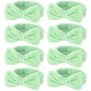 Ondder Green Spa Terry Cloth Skincare Headbands for Women - 8 Pcs Makeup Bow Hair Bands for Face Washing and Skin Care