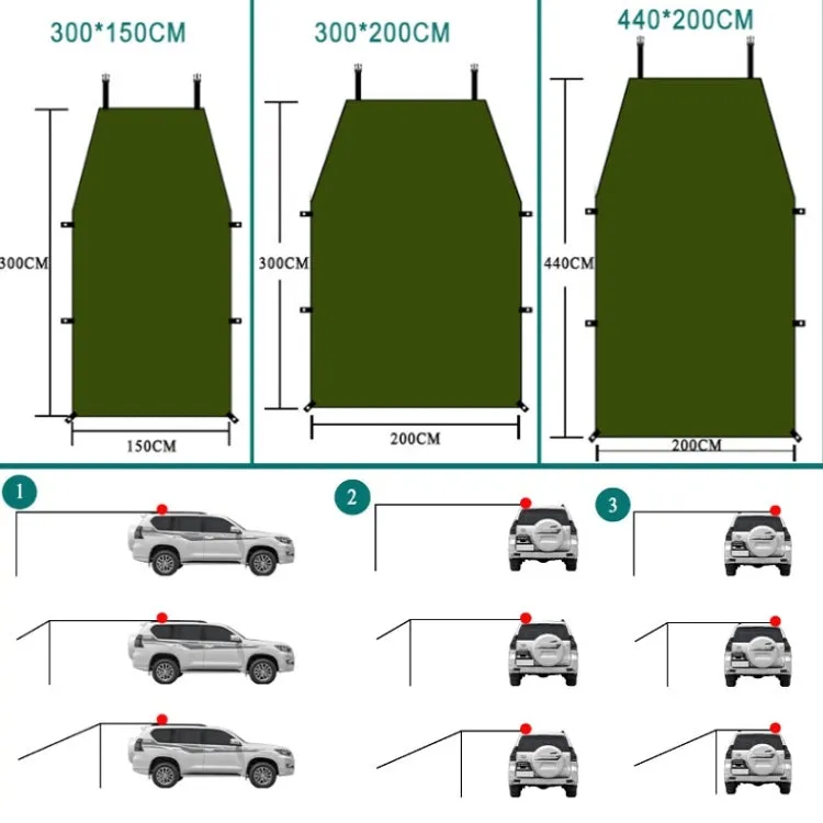 Outdoor Picnic Camping Tent On The Side Of The Car Vehicle Rain-proof Sunshade Canopy 300x200cm(Khaki)