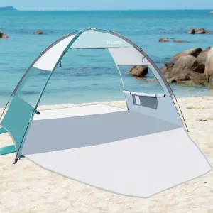OutdoorMaster Beach Tent Sun Shelter with 2 Ventilated Doors, UPF50  Easy Setup Beach Tent Canopy for 3 Person, Lightweight & Portable Family Beach Umbrellas for Sand with Carrying Bag-Cancun Seashore