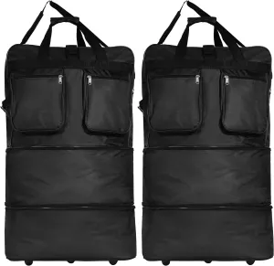 (Pack of 2) 30"" Duffle Bag Expandable Rolling Lightweight Wheeled Spinner Suitcase Luggage for Travel and Storage (Black), Bag30BLK