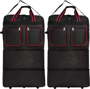 (Pack of 2) 36"" Duffle Bag Expandable Rolling Lightweight Wheeled Spinner Suitcase Luggage for Travel and Storage, Black, Wheelbag36 (RED TRIM)