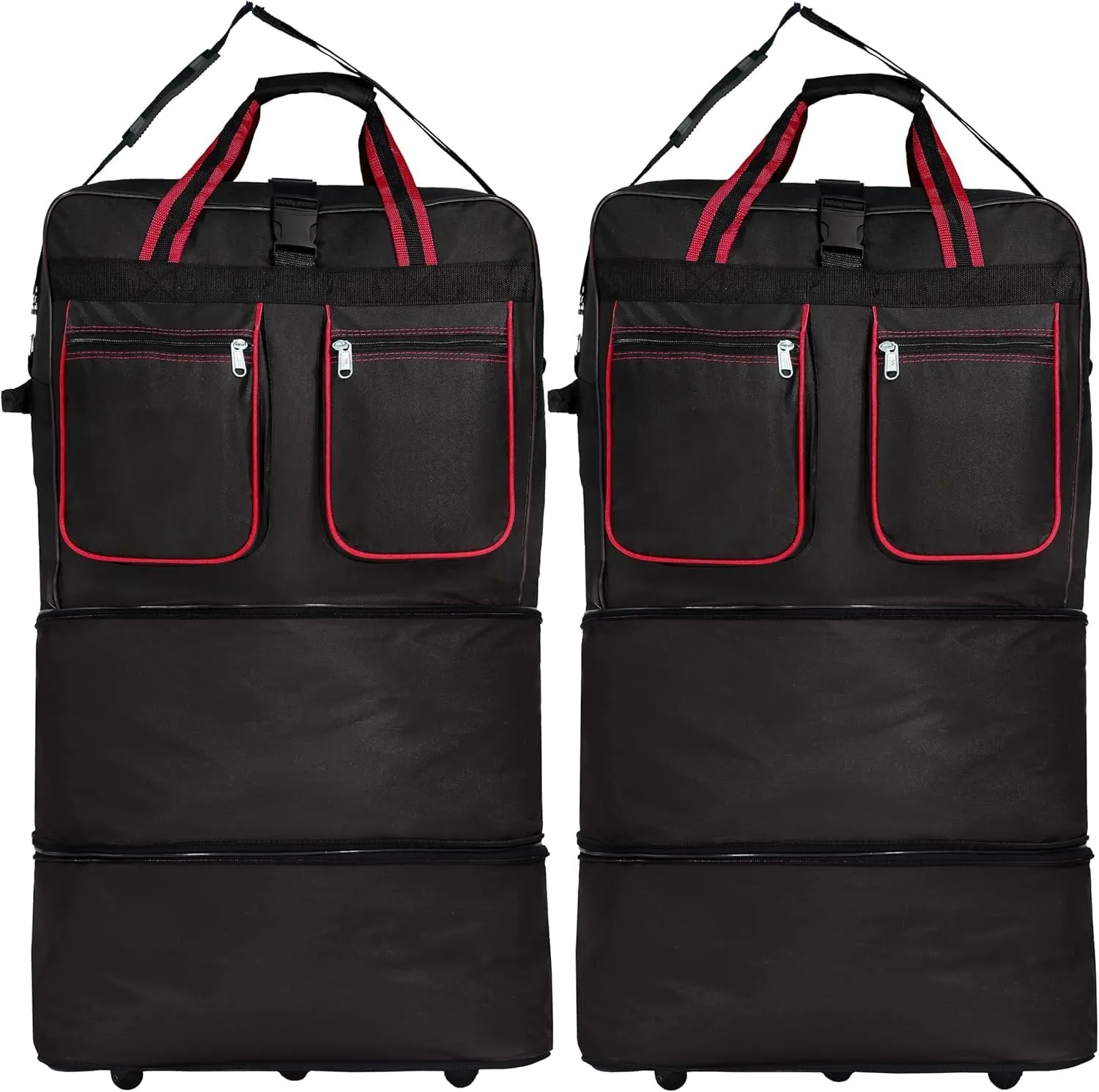 (Pack of 2) 36"" Duffle Bag Expandable Rolling Lightweight Wheeled Spinner Suitcase Luggage for Travel and Storage, Black, Wheelbag36 (RED TRIM)
