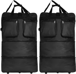 (Pack of 2) - 40"" Black Large Expandable Rolling 6 Wheeled Duffel Bag Spinner Suitcase Luggage (Black), NAVBL2PK40