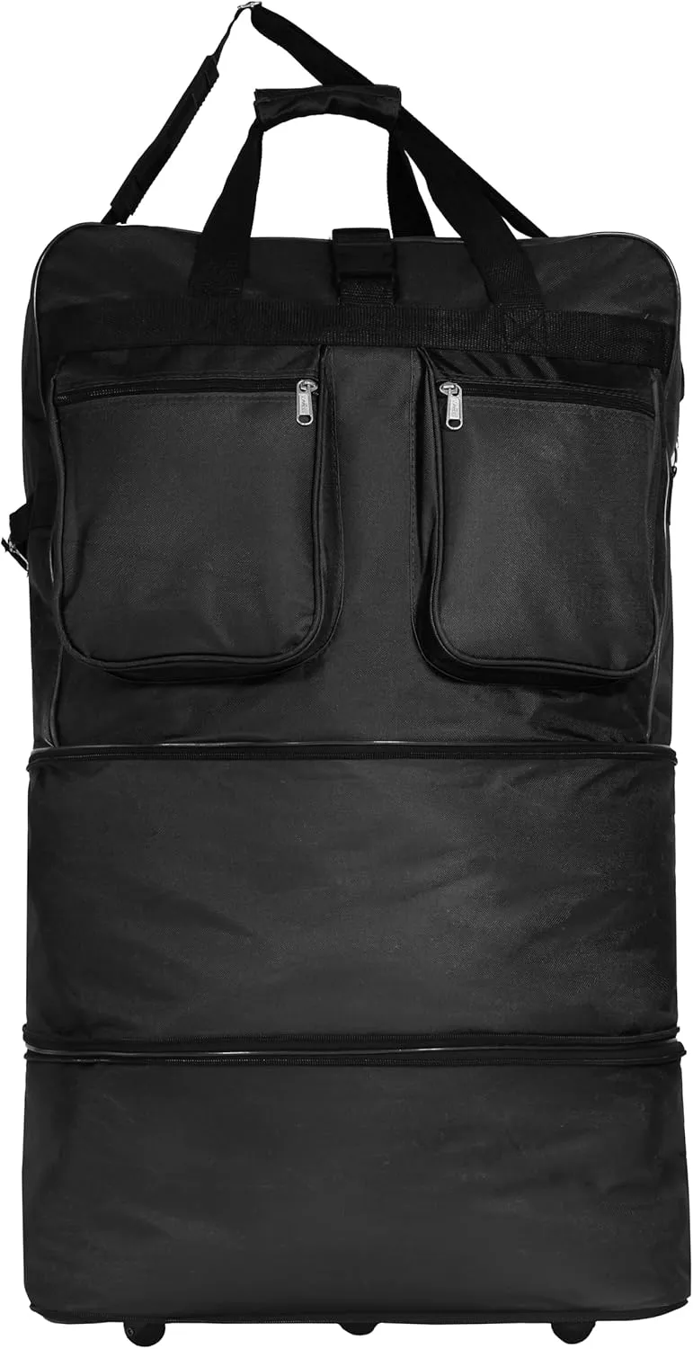 (Pack of 2) - 40"" Black Large Expandable Rolling 6 Wheeled Duffel Bag Spinner Suitcase Luggage (Black), NAVBL2PK40