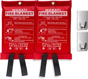 [Pack of 2] Fire Blanket w/ 2 Hooks Reusable, Flame-Retardant, Tear-Resistant Safety Cover Capable of withstanding Upto 1076F (580C) - Heavy-Duty Fire Blanket for Kitchen,Car Dorm RV Home,Outdoor