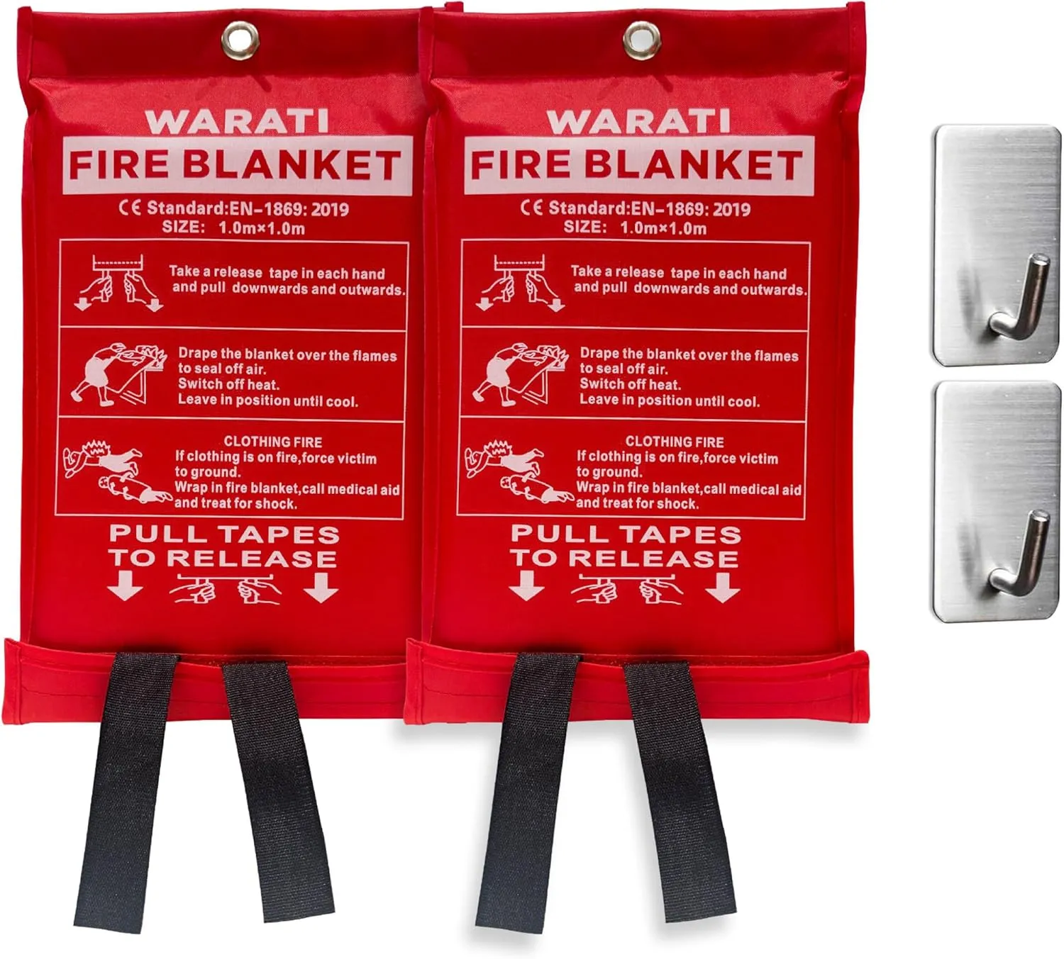 [Pack of 2] Fire Blanket w/ 2 Hooks Reusable, Flame-Retardant, Tear-Resistant Safety Cover Capable of withstanding Upto 1076F (580C) - Heavy-Duty Fire Blanket for Kitchen,Car Dorm RV Home,Outdoor