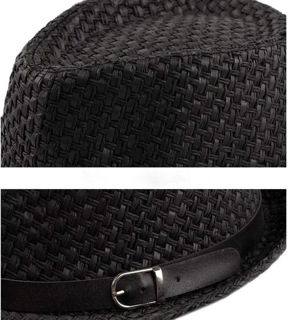 Panama Men Womens Classic Short Brim Straw Sun Hat Fedora Hat Roll Up Packable Beach Hats for Men Summer