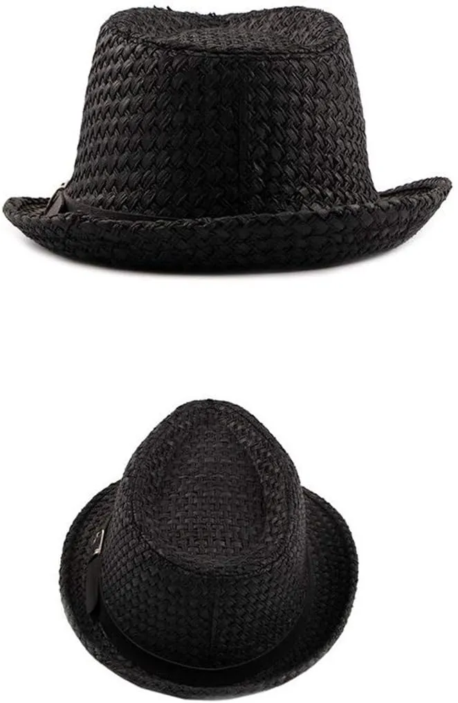 Panama Men Womens Classic Short Brim Straw Sun Hat Fedora Hat Roll Up Packable Beach Hats for Men Summer