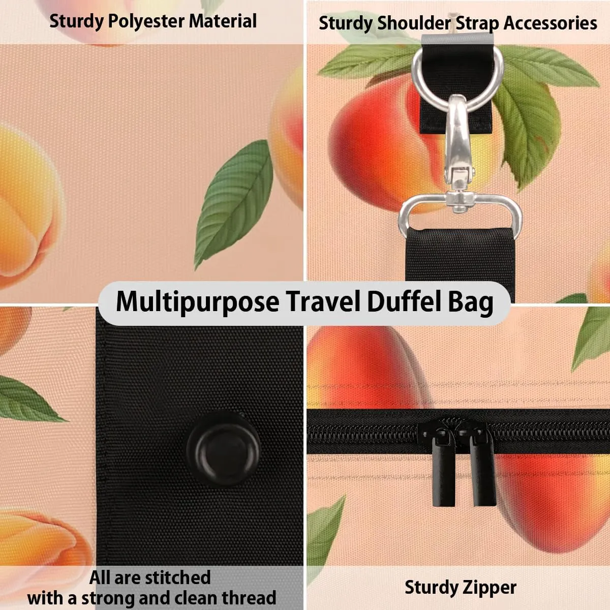 Peach Foldable Lightweight Duffle Bag for Travel - Waterproof Carry On Bags for Airplanes, Travel Duffel Bags for Gym, Weekend