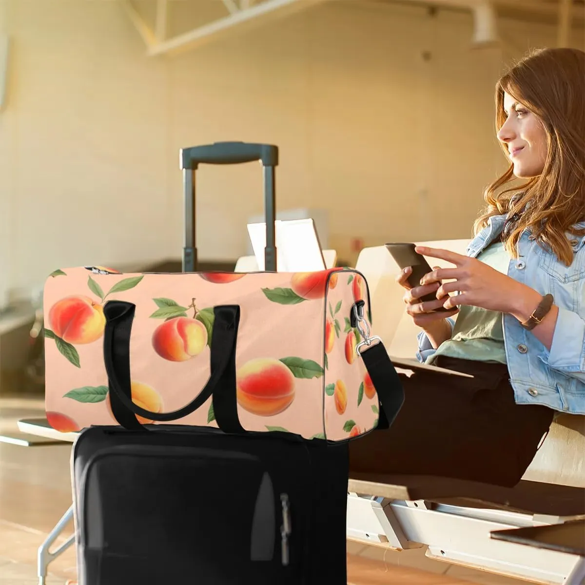 Peach Foldable Lightweight Duffle Bag for Travel - Waterproof Carry On Bags for Airplanes, Travel Duffel Bags for Gym, Weekend