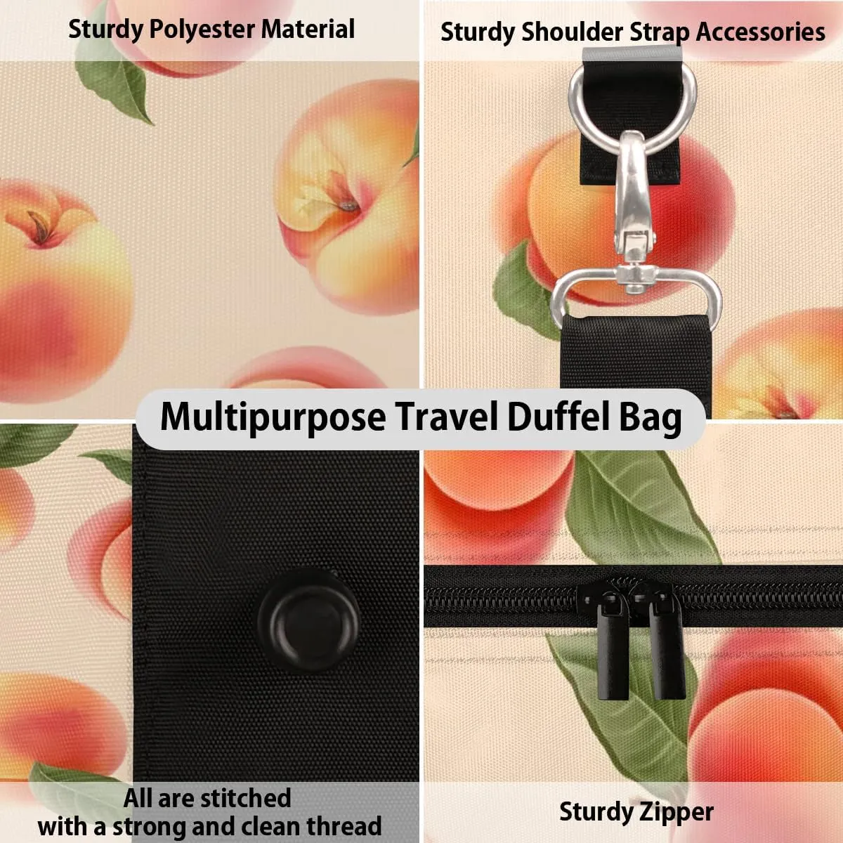 Peaches Foldable Lightweight Duffle Bag for Travel - Waterproof Carry On Bags for Airplanes, Travel Duffel Bags for Gym, Weekend