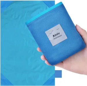 Picnic Blanket, Mini Pocket Beach Mat 55.1 x 70.8IN (3-5 People) Foldable, Lightweight Waterproof Sand Free, Foldable Thin Ground Sheet for Outdoor Camping Hiking Travel - with Hand Strap