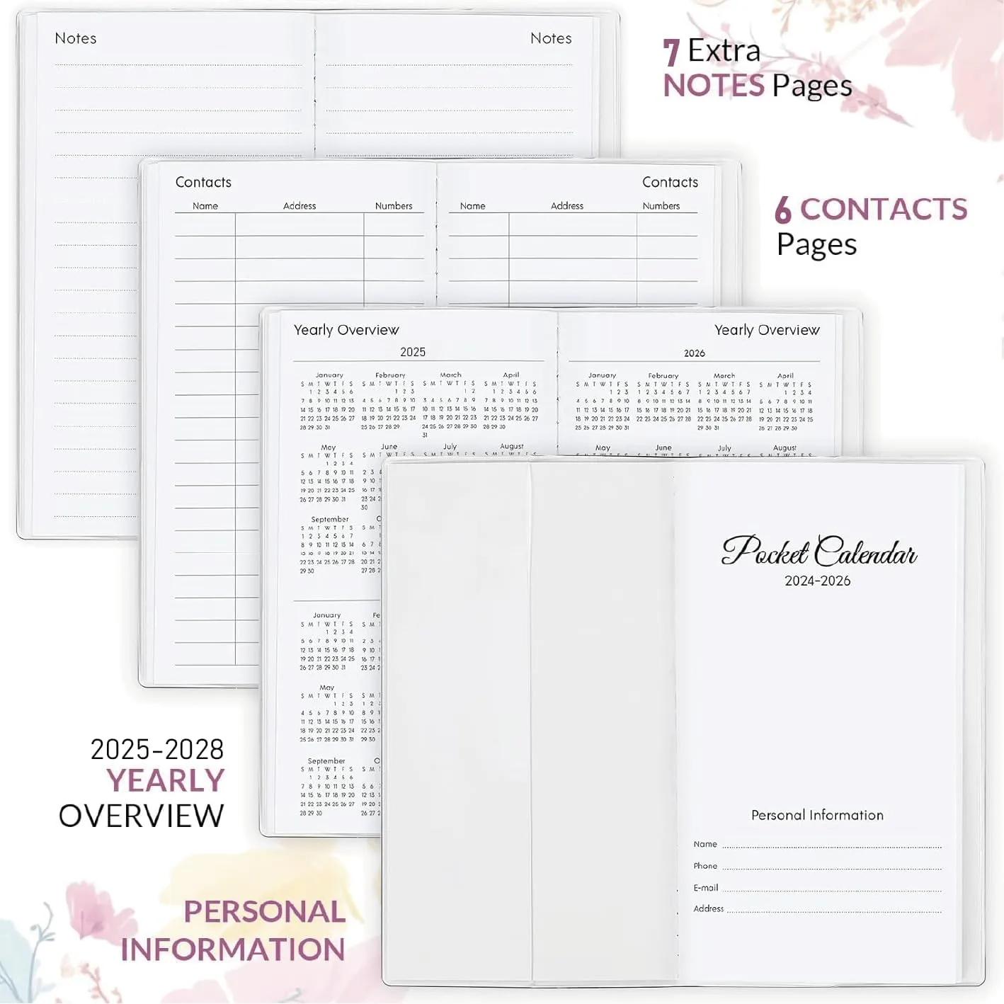 Pocket Calendar 2025-2026 Planner, Daily Weekly Monthly Planner Jan 2025 to Dec 2026 (3.7" x 6.7") Page Size, Daily Planner 2025 for Purse - Sea Island