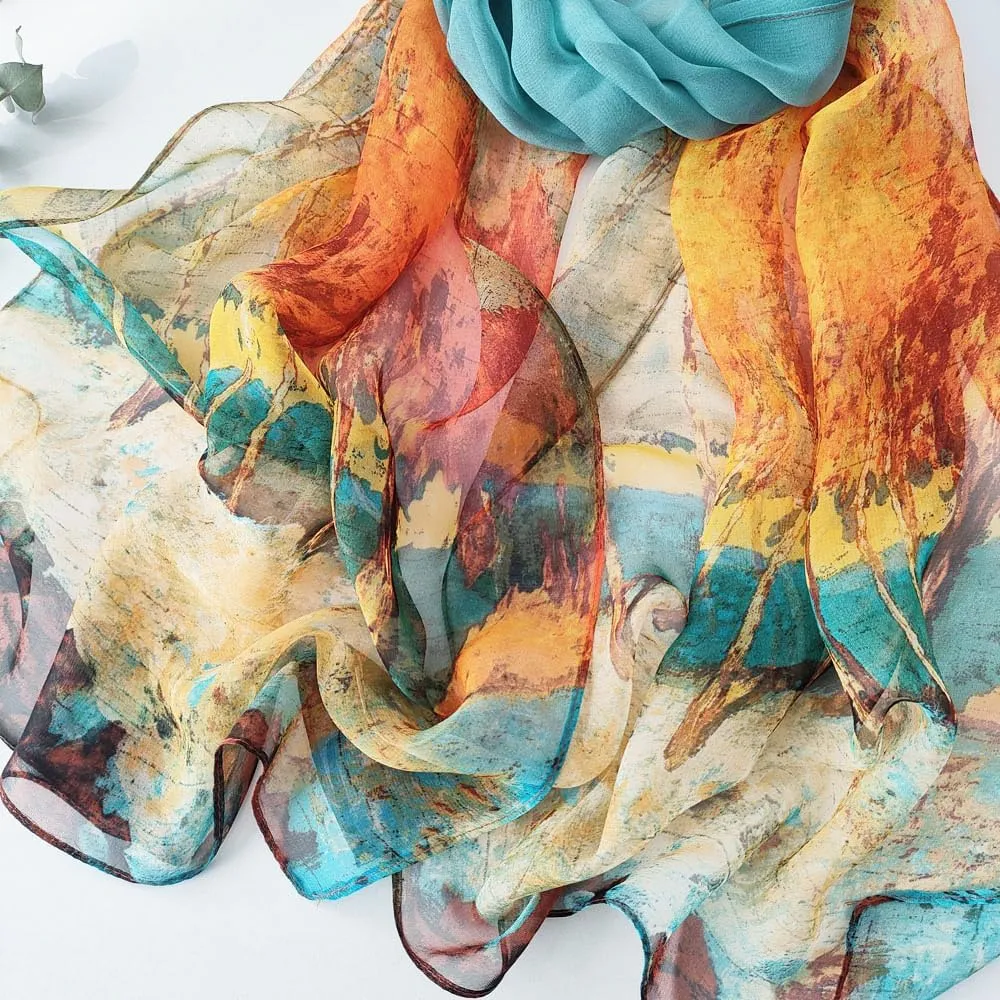 Pokeedioty Scarfs for Women Lightweight Fashion Scarves Elegant Floral Pattern Sheer Scarfs Sunscreen Shawls Wraps