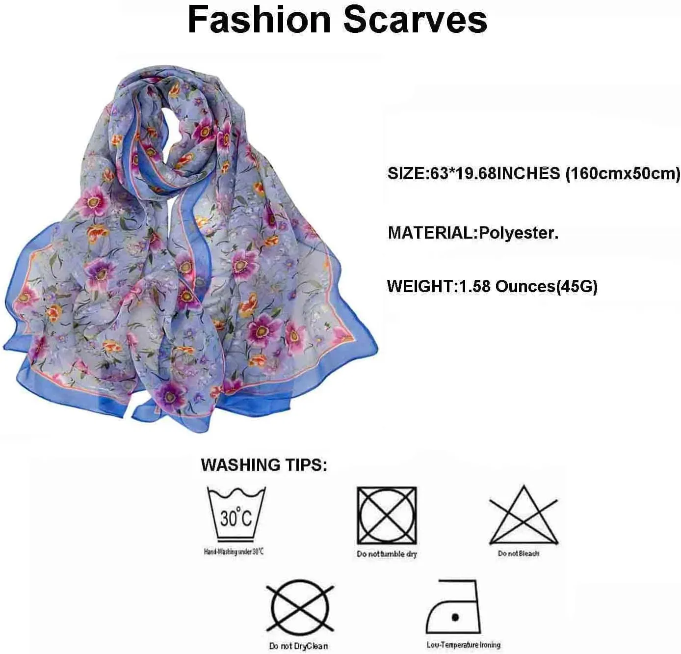 Pokeedioty Scarfs for Women Lightweight Fashion Scarves Elegant Floral Pattern Sheer Scarfs Sunscreen Shawls Wraps