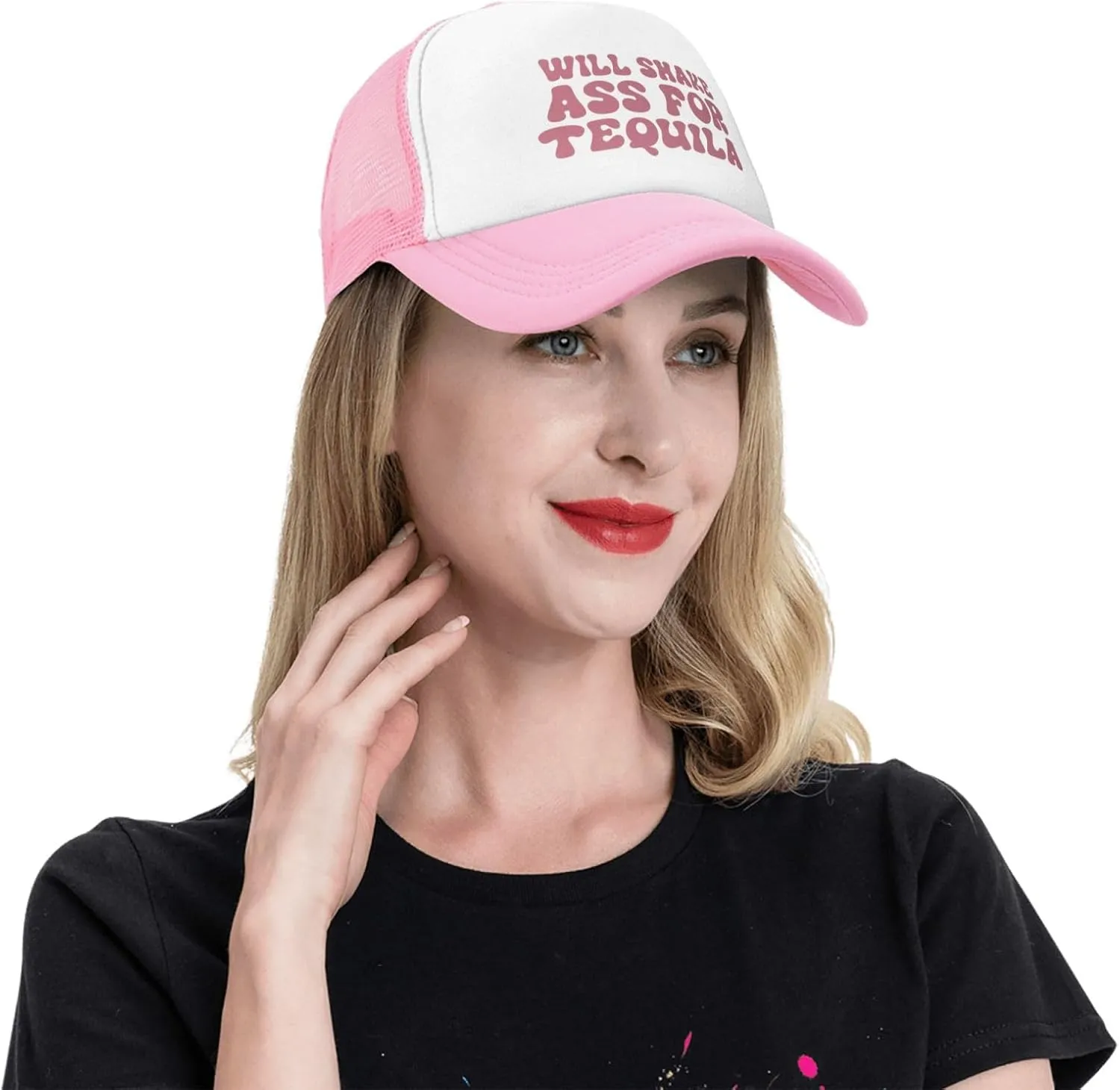 Put It On My Husband's Tab Drinking Trucker Hat - Funny Pink Trucker Hat for Women and Men