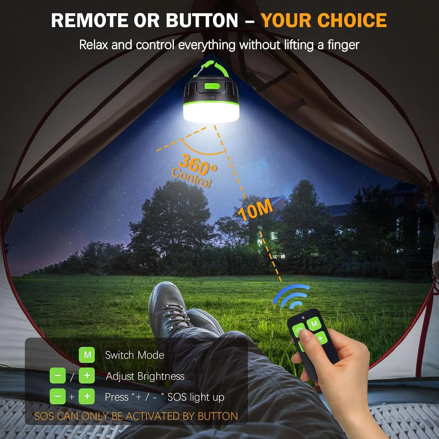 Rechargeable LED Camping Lantern 1000LM, 300H Runtime, 6400mAh, IPX5 Waterproof Tent Light for Camping, Hiking, Power Outages, Home, Emergency Use - Wireless Remote Edition,Green
