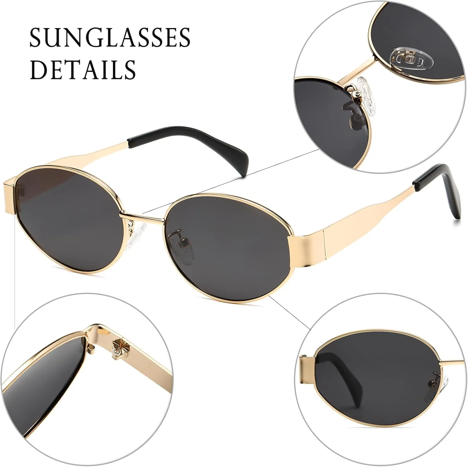 Retro Oval Sunglasses for Women Men - Trendy Polarized Sun Glasses Classic Metal Frame Shades