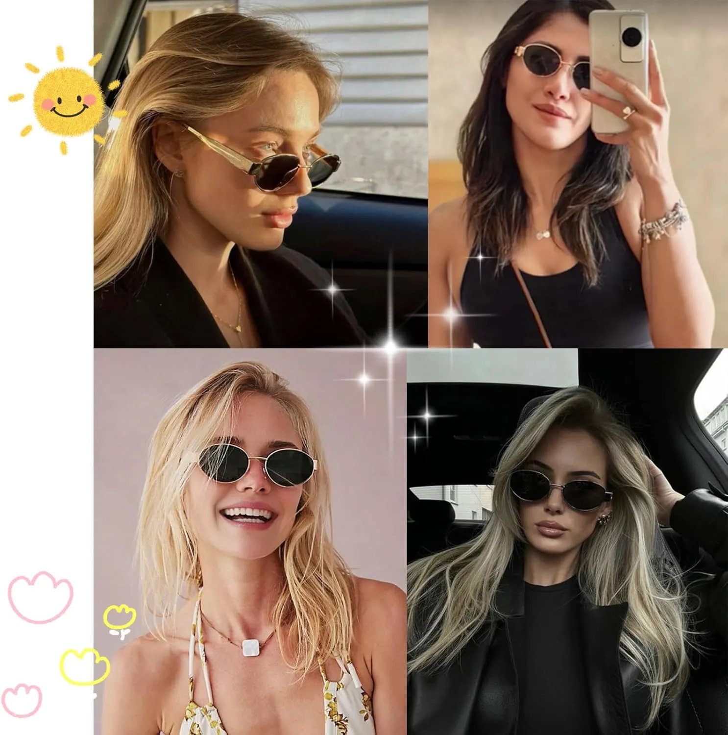 Retro Oval Sunglasses for Women Men - Trendy Polarized Sun Glasses Classic Metal Frame Shades