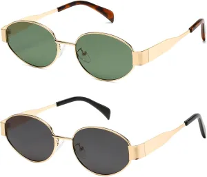 Retro Oval Sunglasses for Women Men - Trendy Polarized Sun Glasses Classic Metal Frame Shades