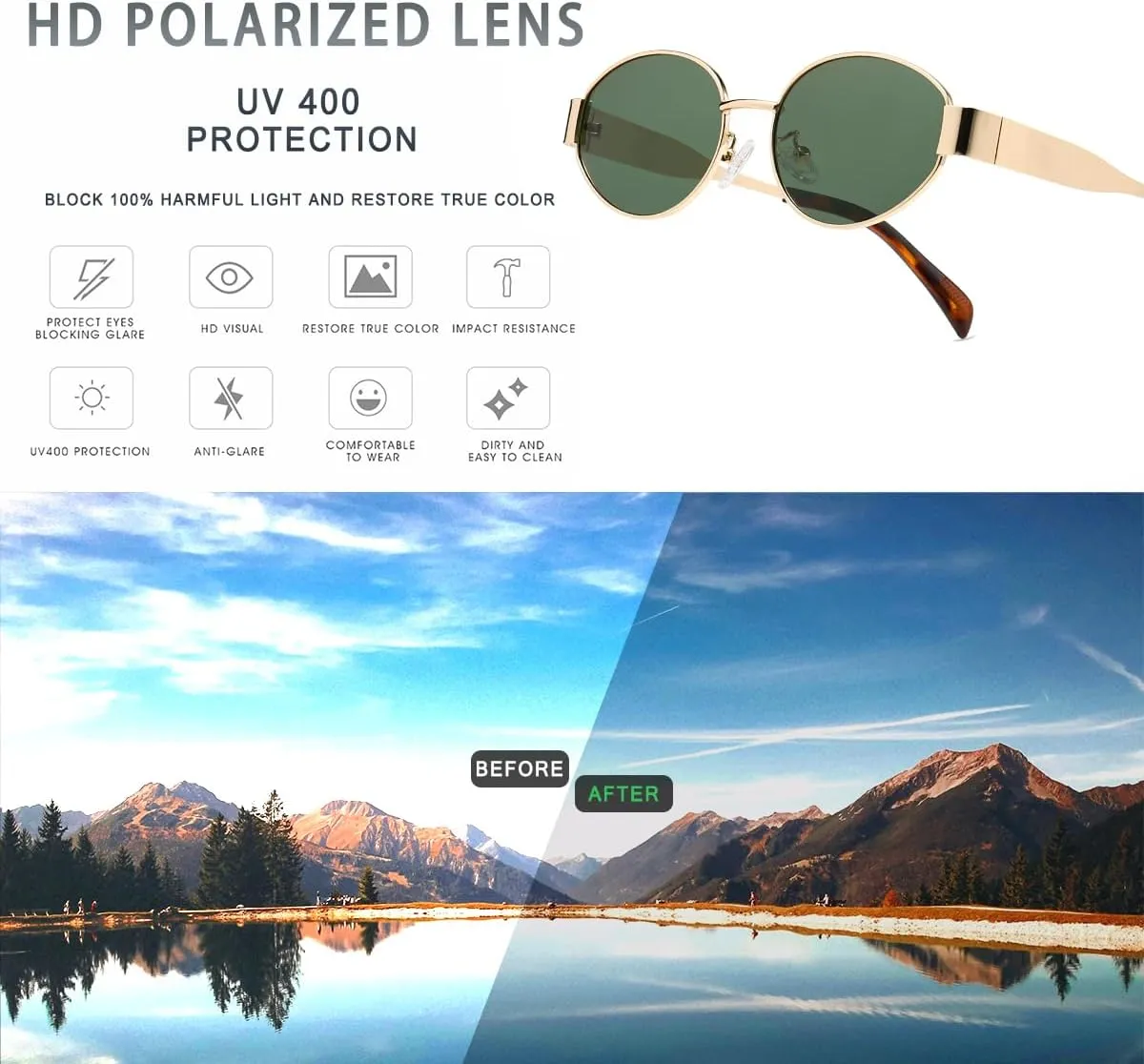 Retro Oval Sunglasses for Women Men Trendy Sun Glasses Classic Shades UV400 Protection