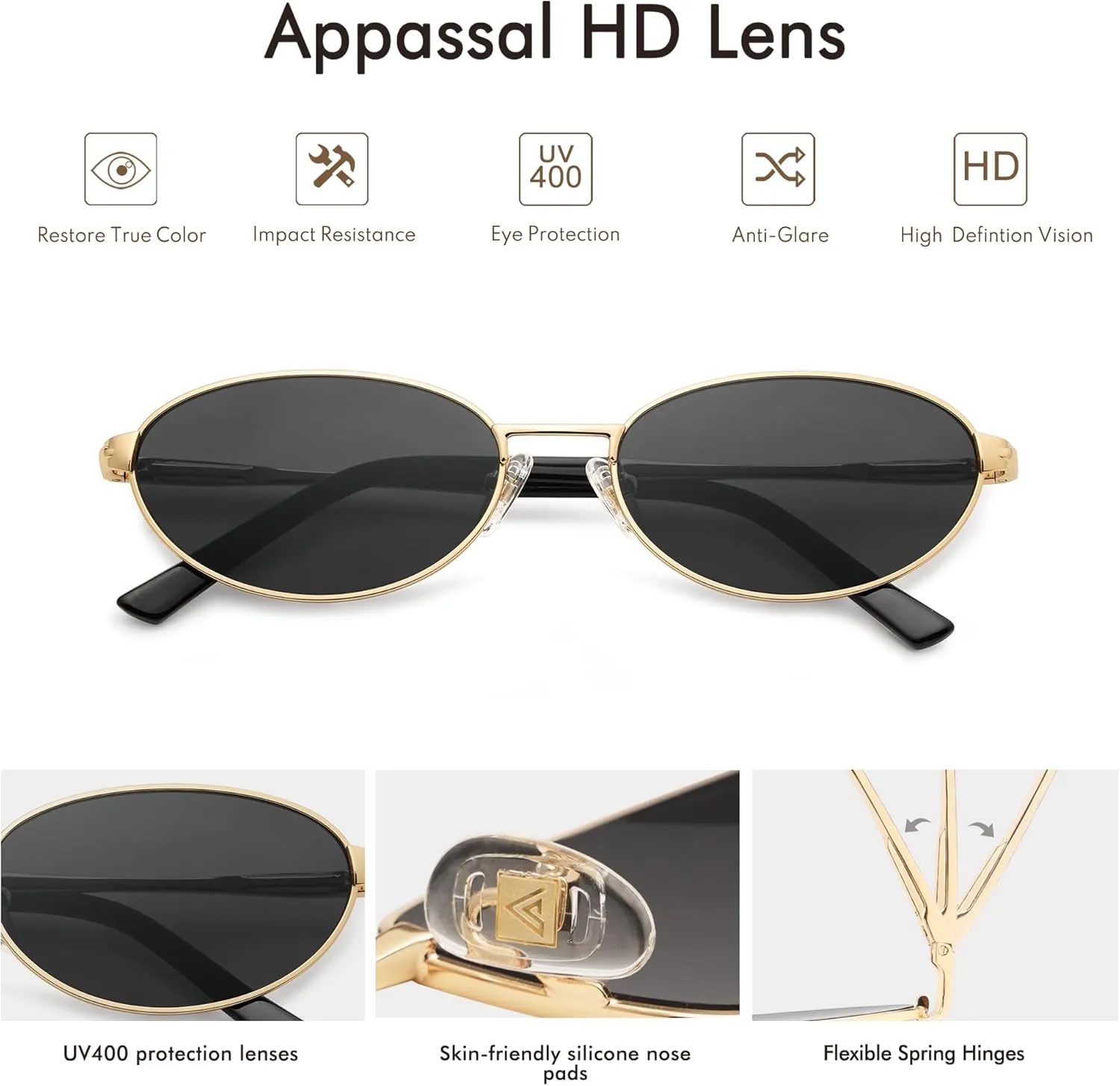 Retro Oval Sunglasses for Women Mens with Spring Hinge Sunnies AP3696