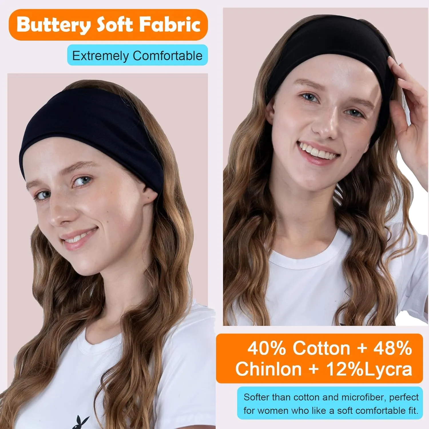 RITOPER Black Workout Head Bands for Women's Hair, Buttery Soft Non Slip Wide Thick Headbands, Solid Headband Hair Bands for Yoga, Running, Spa Day, Sports, Travel, Fashion