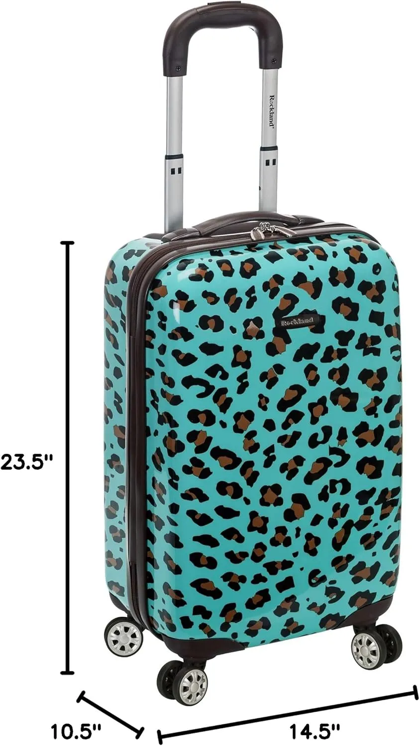Rockland Safari Hardside Spinner Wheel Luggage, Blue Leopard, Carry-On 20-Inch