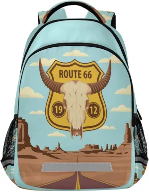 Route 66 Bull Head Large School Backpacks with Chest Strap for Boys Girls Students,Lightweight Bookbags 17 Inch, Portable Casual Daypack Bags