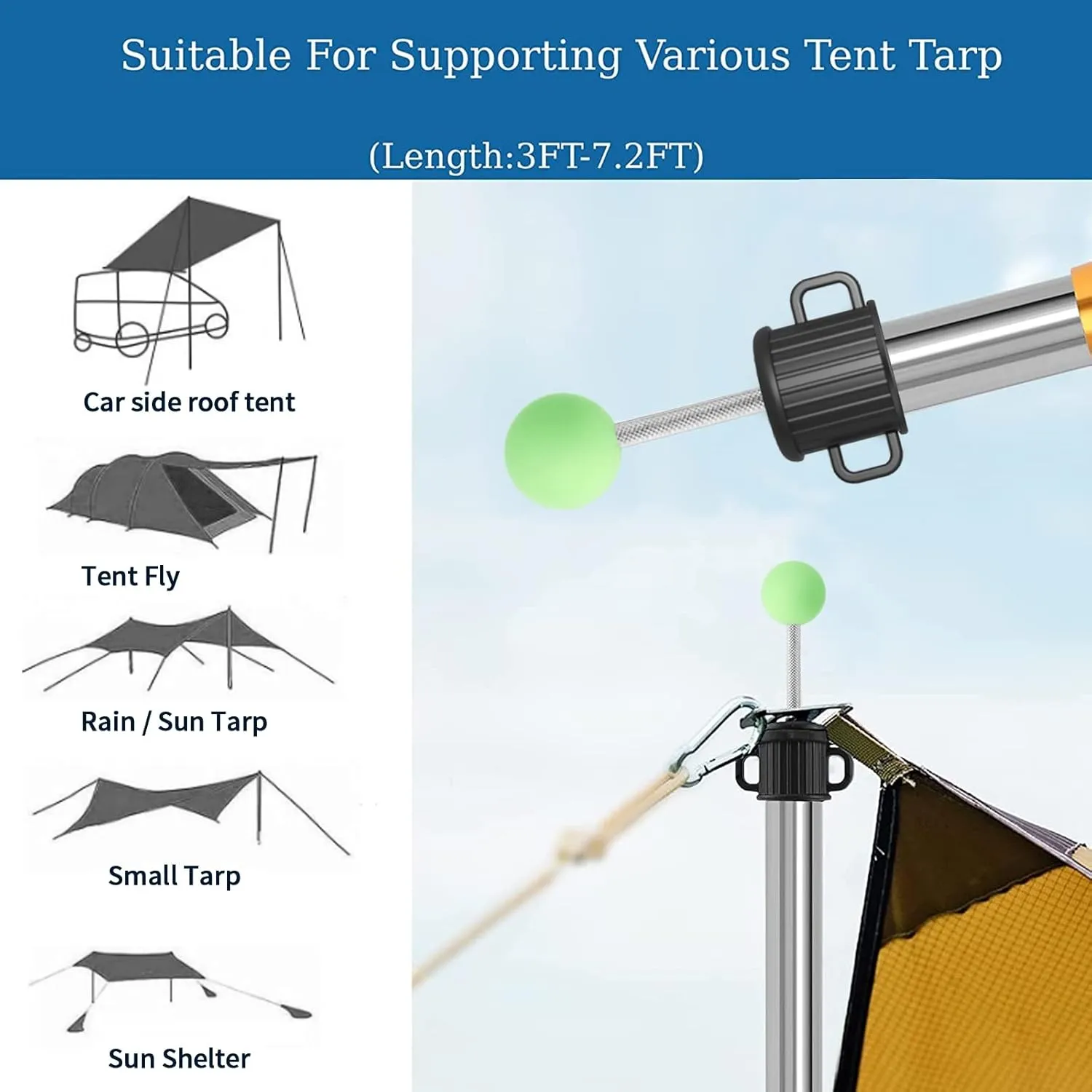 SANLIKE Telescoping Tarp Pole Heavy Duty Tent Poles, 33"-86.6"/94" Thickened Tube Collapsible Stainless Steel Canopy Poles for Camping Backpacking Hiking Awning Sun Sails Outdoor Sports, Set of 2