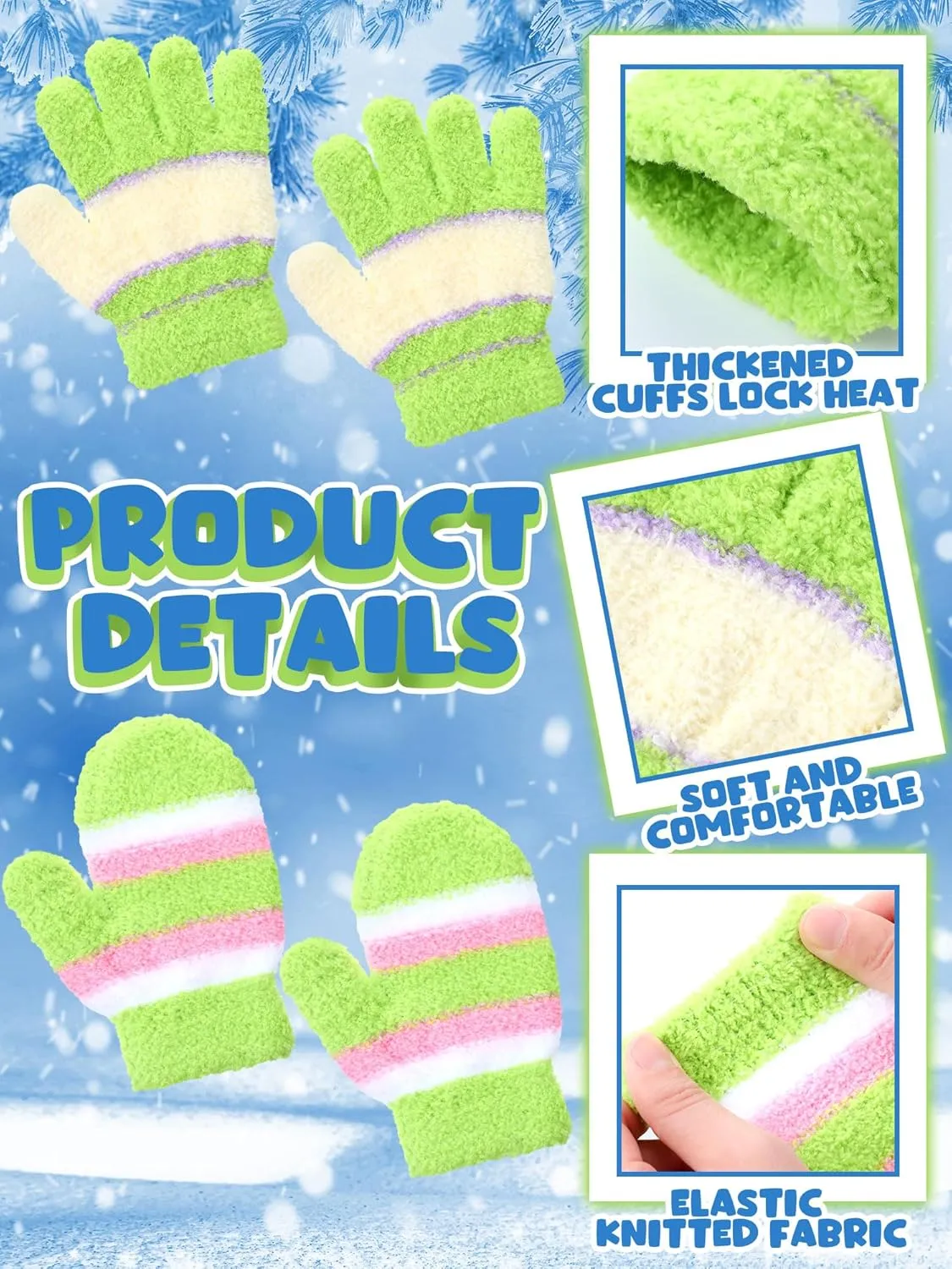 SATINIOR 6 Pairs Toddler Knitted Gloves Kids Winter Warm Stretchy Mittens Soft Lightweight Mittens for Boys and Girls
