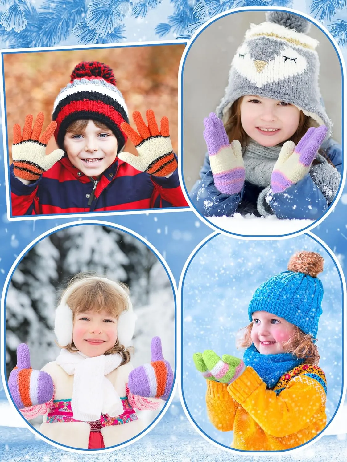 SATINIOR 6 Pairs Toddler Knitted Gloves Kids Winter Warm Stretchy Mittens Soft Lightweight Mittens for Boys and Girls